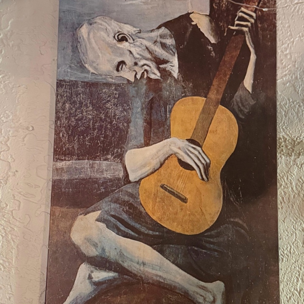 Yellow Guitar Art Print - Melancholic Seated Figure Wall Art